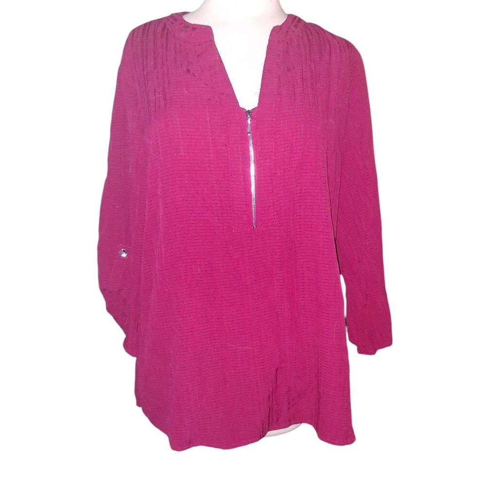 Runway Ready Women's Zipper V-Neck Adjustable Sleeves Red Top Size XL EUC